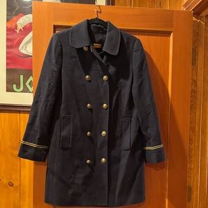 Tory Burch Midnight Pea Coat with Gold Buttons size Medium not 38